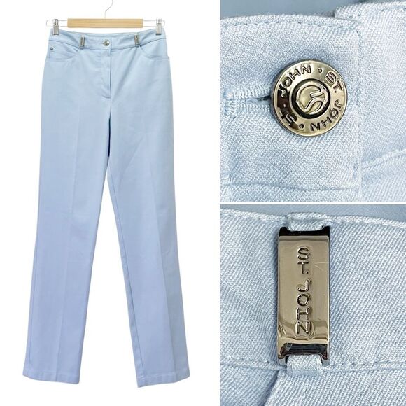 St. John Sport Essentials Light Blue Stretch Cotton Pants Size 2 Straight Leg - Picture 1 of 12